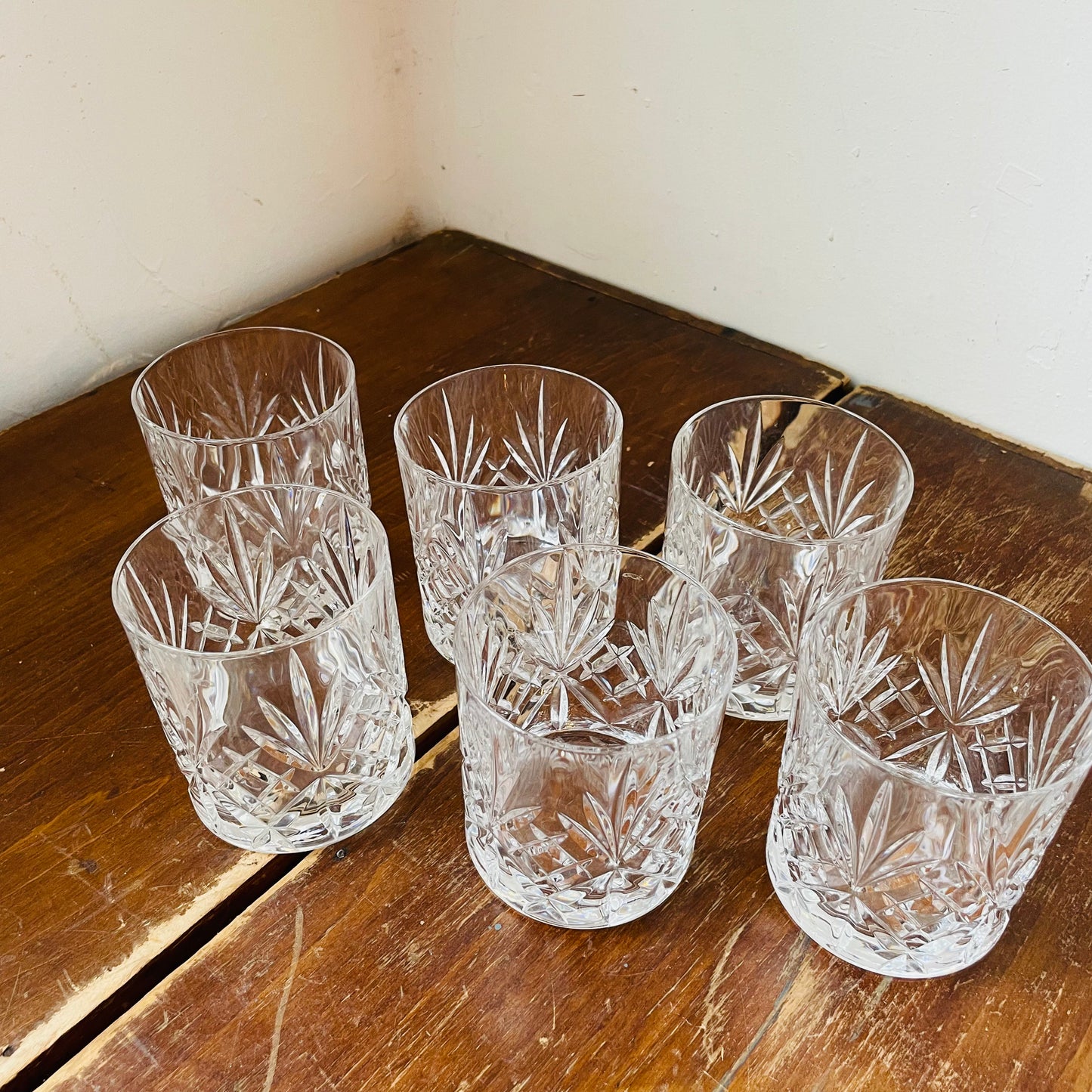 Heavy Glass Etched Lowball Glasses- Vintage