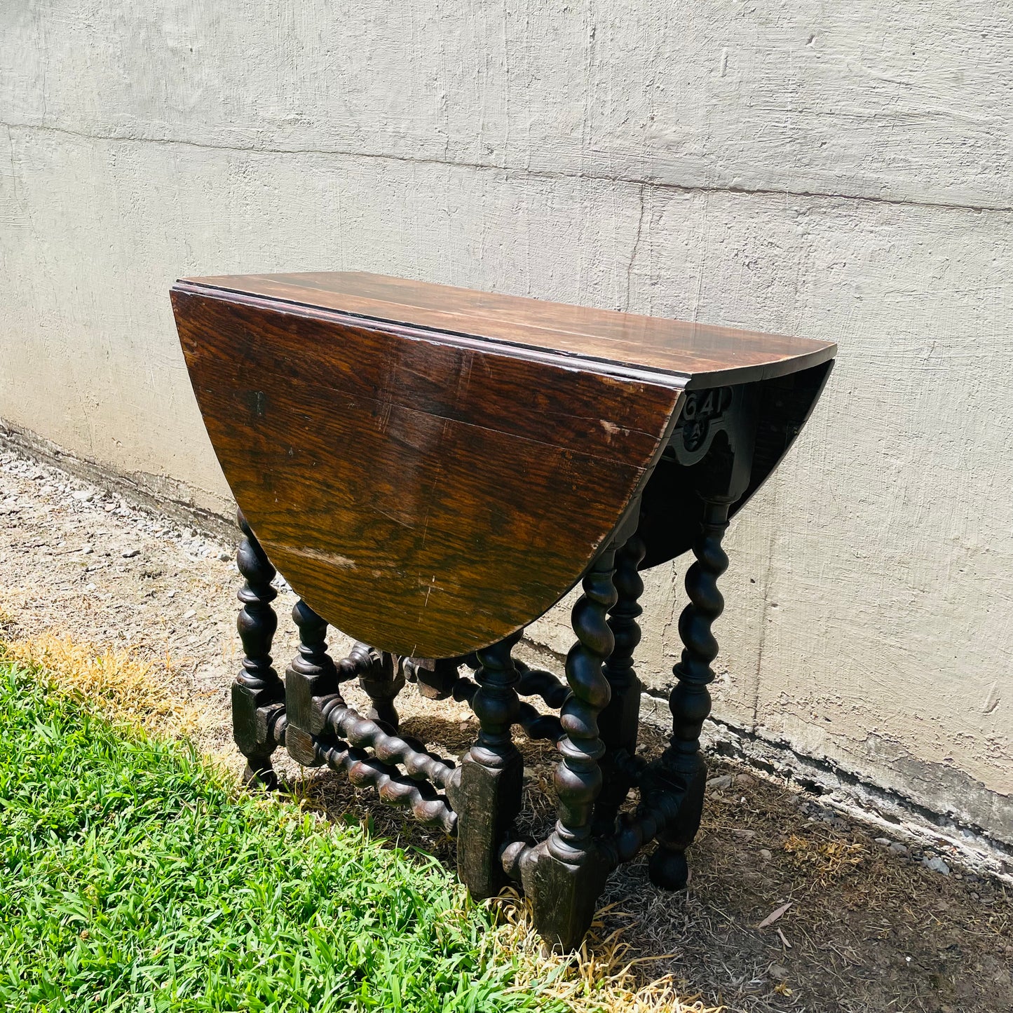 Jacobean Revival Oak Gateleg Drop Leaf Table- Vintage