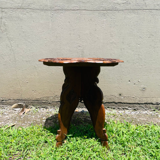 The Iris Carved Walnut Side Table- Vintage