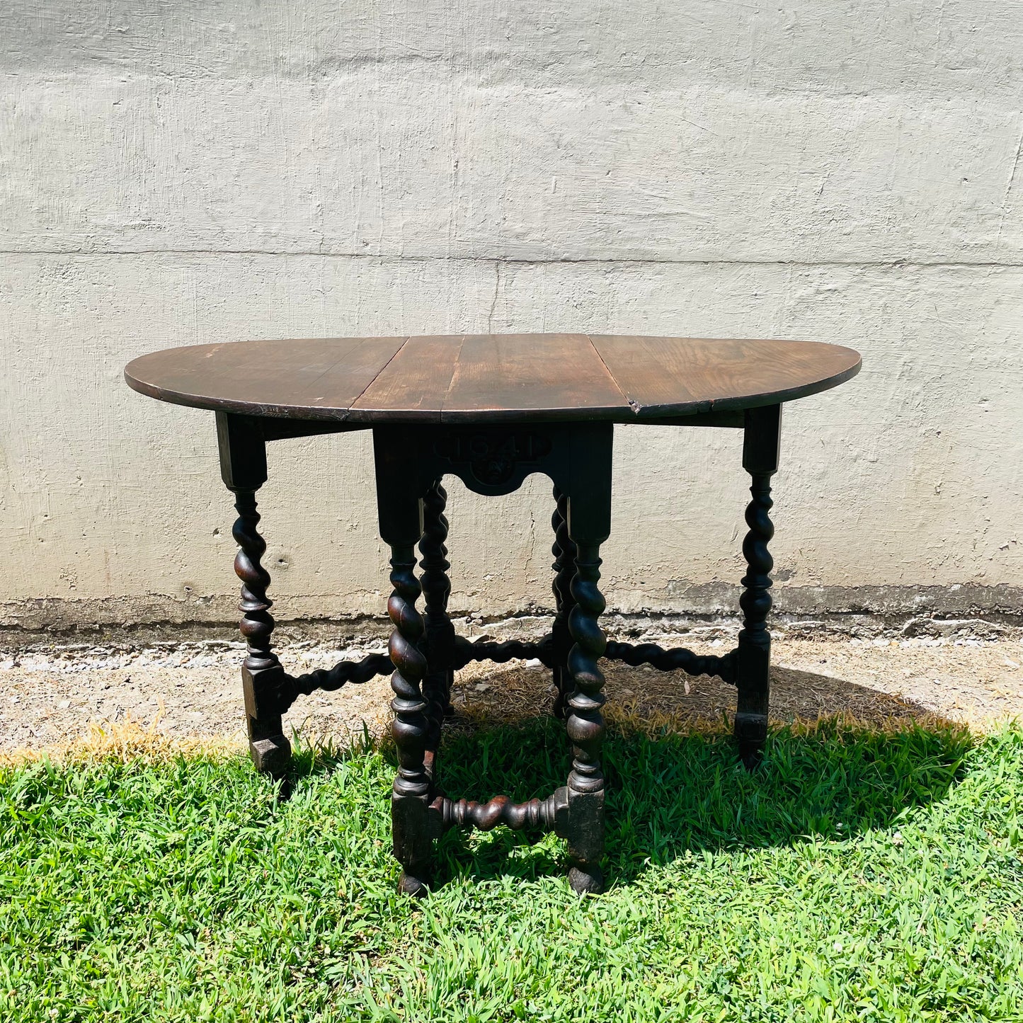 Jacobean Revival Oak Gateleg Drop Leaf Table- Vintage
