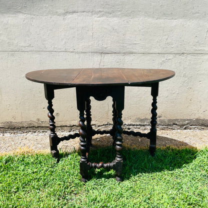 Jacobean Revival Oak Gateleg Drop Leaf Table- Vintage