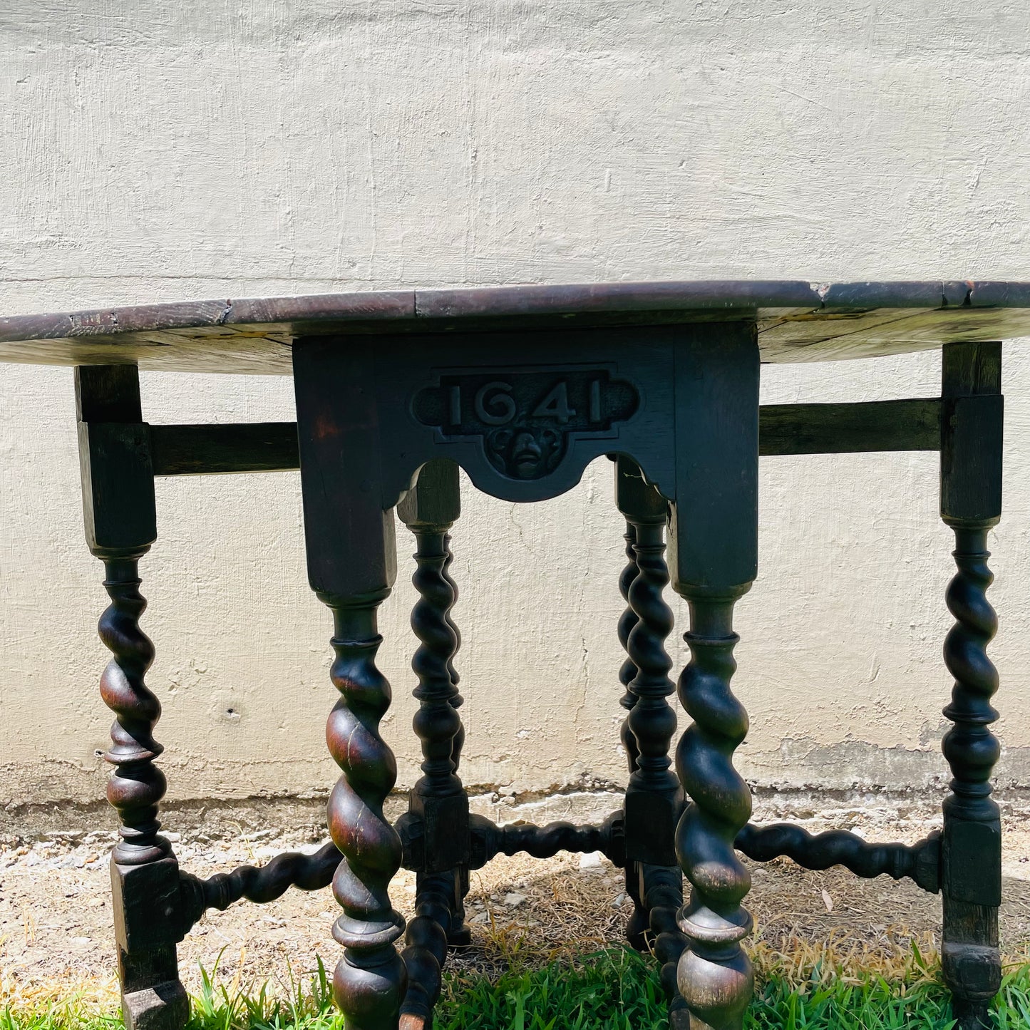 Jacobean Revival Oak Gateleg Drop Leaf Table- Vintage