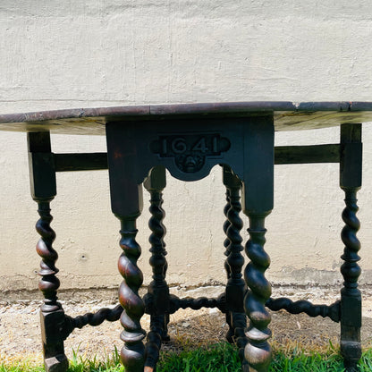 Jacobean Revival Oak Gateleg Drop Leaf Table- Vintage