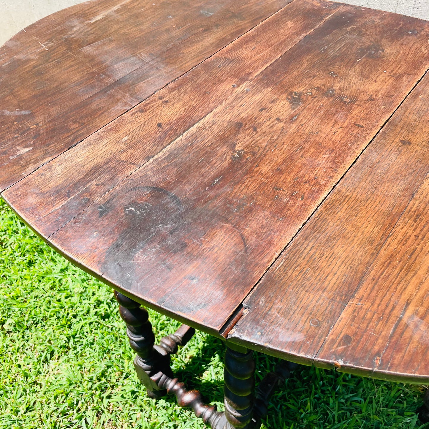 Jacobean Revival Oak Gateleg Drop Leaf Table- Vintage