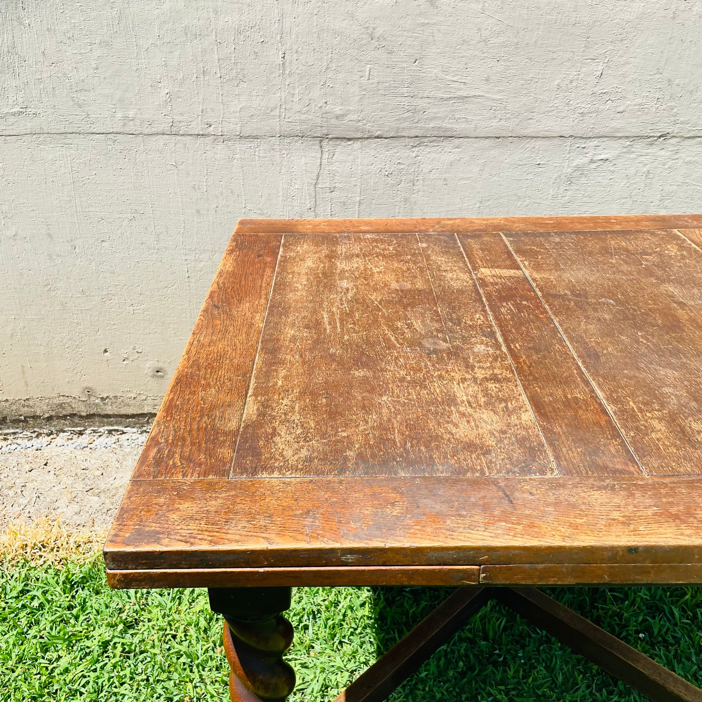 Jacobean Revival Oak Barley Twist Draw-Leaf Table- Vintage