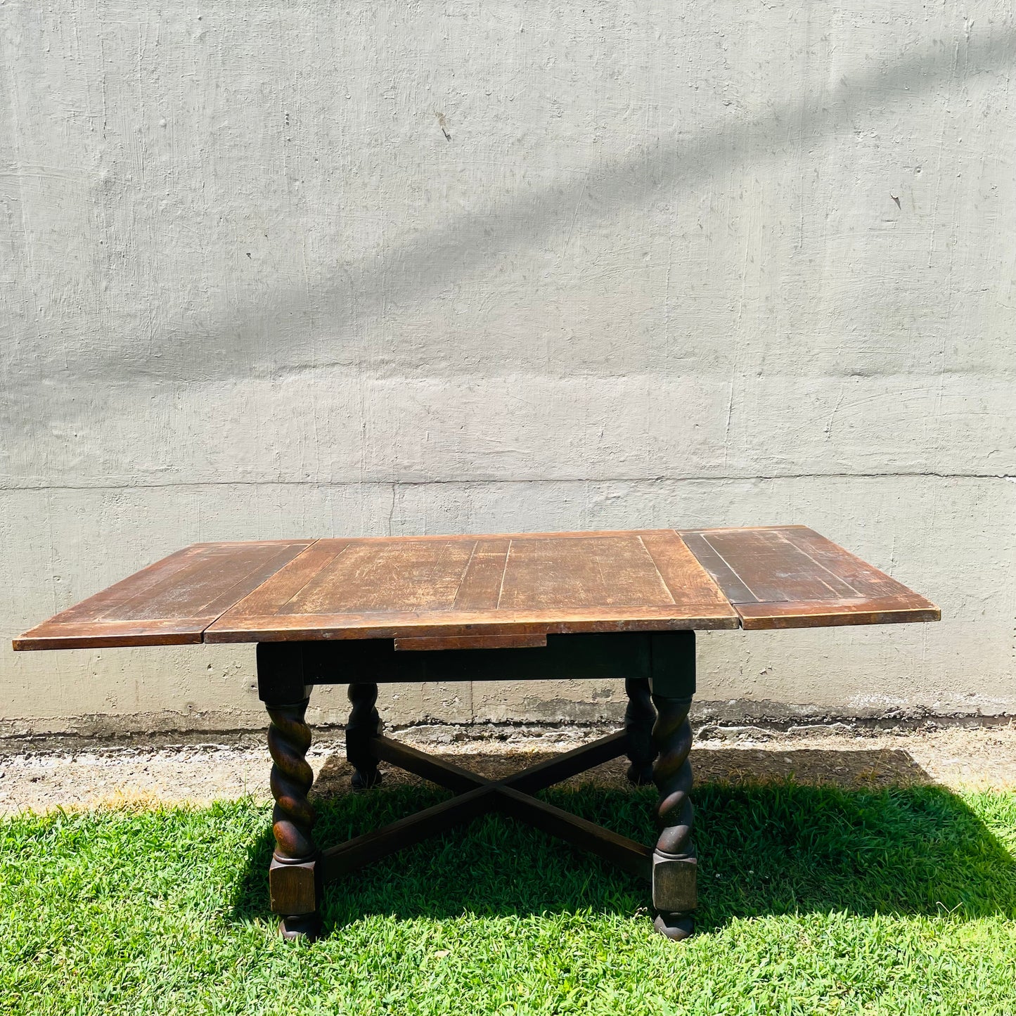 Jacobean Revival Oak Barley Twist Draw-Leaf Table- Vintage