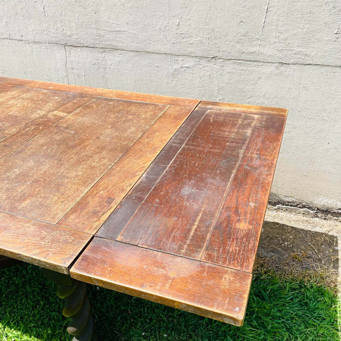 Jacobean Revival Oak Barley Twist Draw-Leaf Table- Vintage