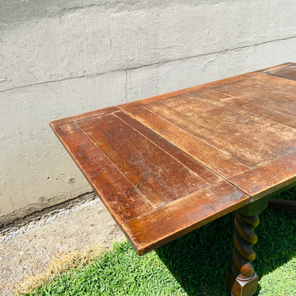 Jacobean Revival Oak Barley Twist Draw-Leaf Table- Vintage
