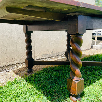 Jacobean Revival Oak Barley Twist Draw-Leaf Table- Vintage