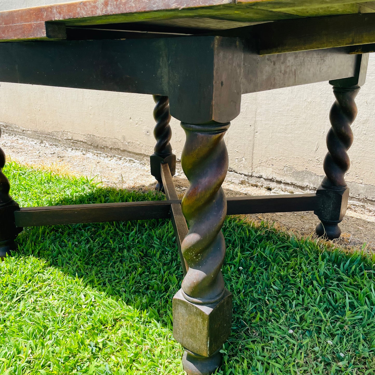 Jacobean Revival Oak Barley Twist Draw-Leaf Table- Vintage