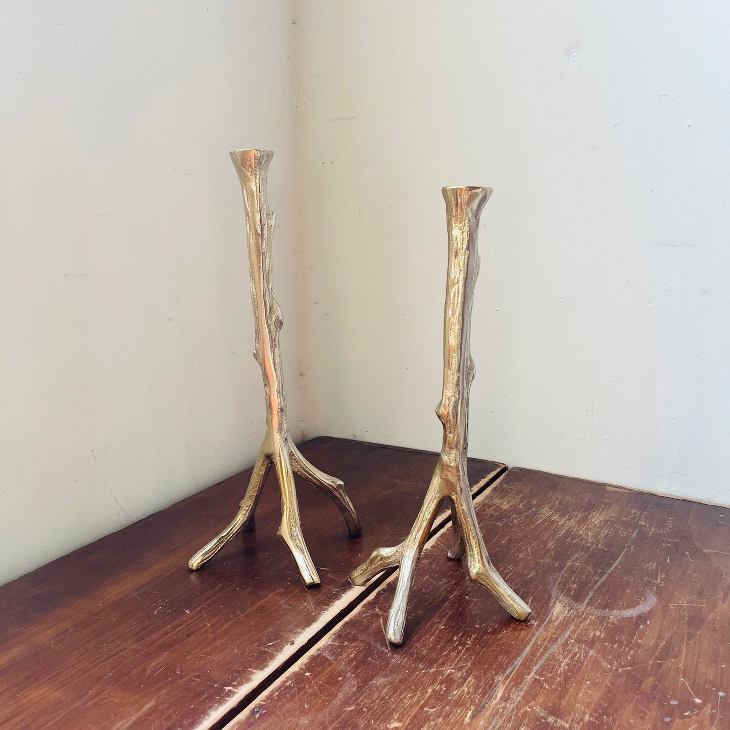 Bram Faux De Bois Taper Candle Holders