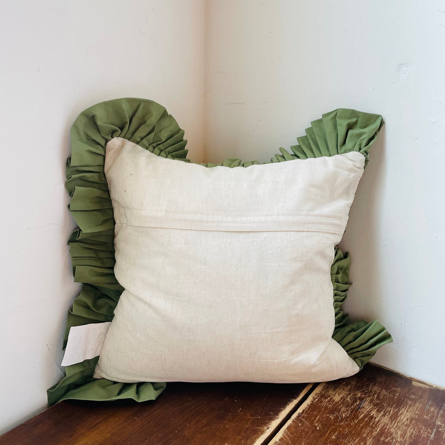 Magpie Green Square Ruffled & Embroidered Pillow