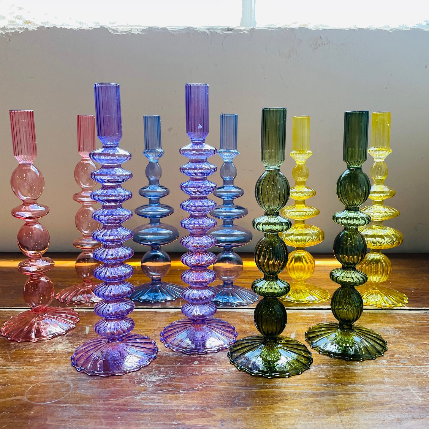 Hand-Blown Colored Glass Candle Holder