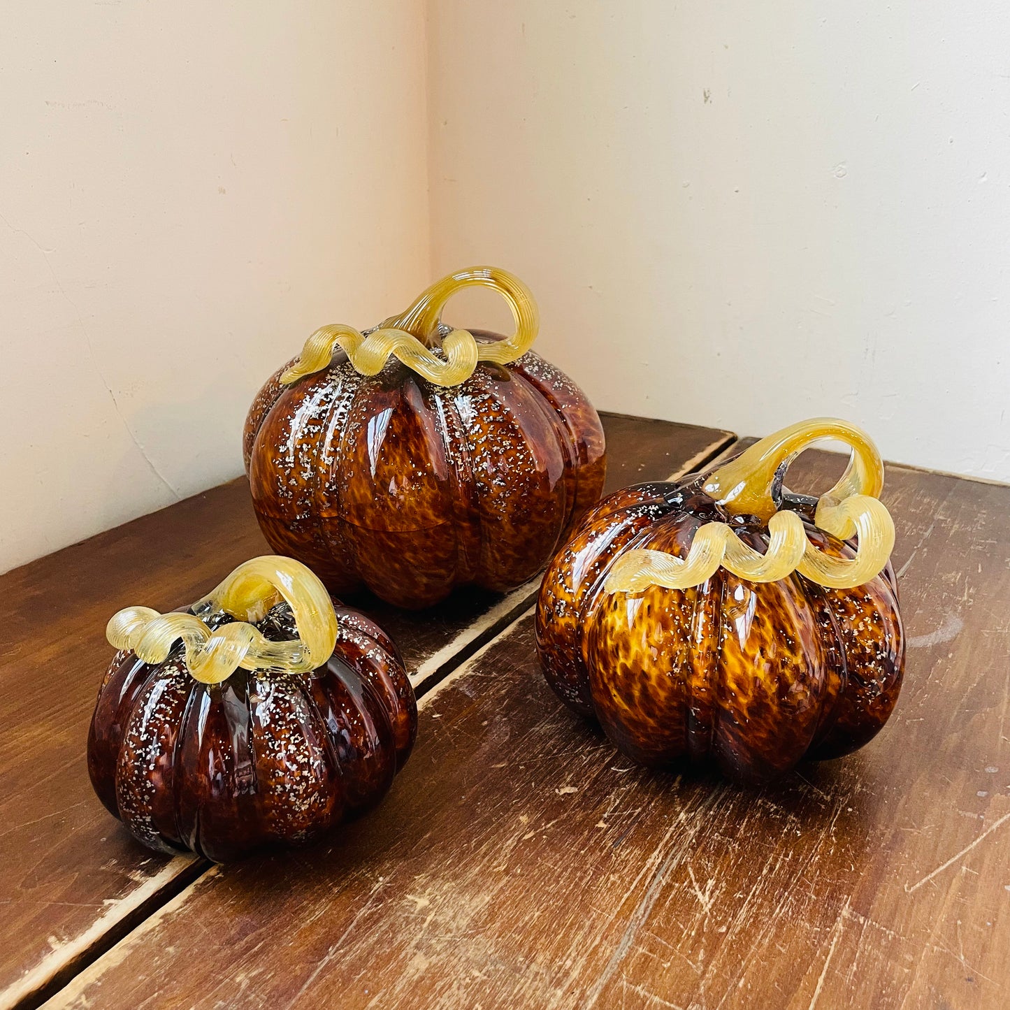 Brown Speckled Handblown Glass Pumpkin