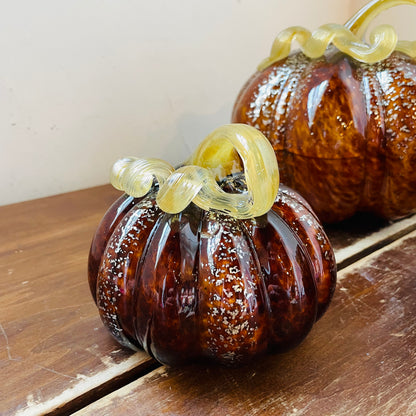 Brown Speckled Handblown Glass Pumpkin