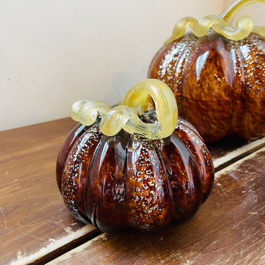 Brown Speckled Handblown Glass Pumpkin
