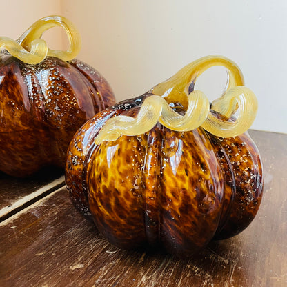 Brown Speckled Handblown Glass Pumpkin