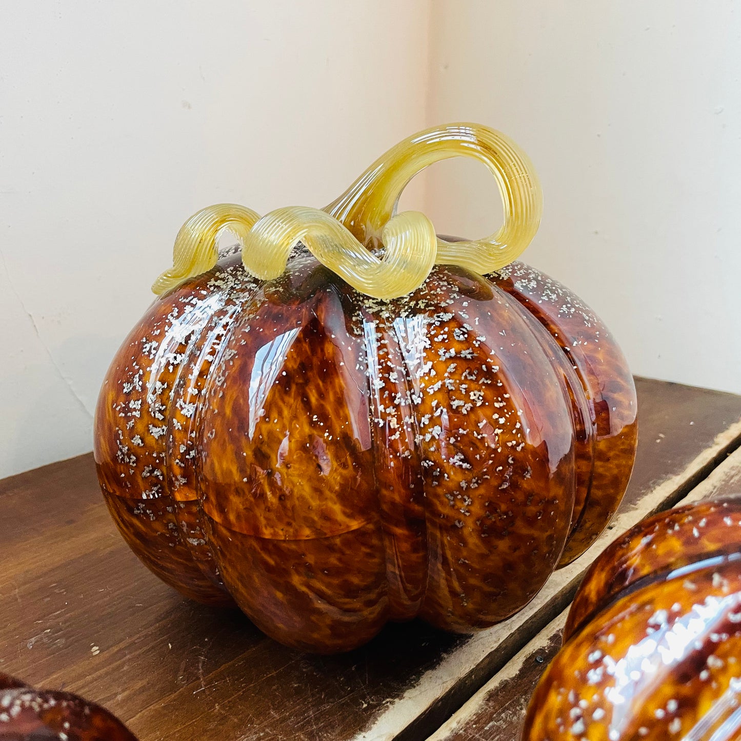 Brown Speckled Handblown Glass Pumpkin