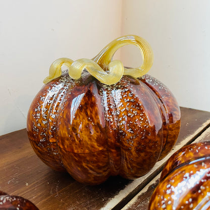 Brown Speckled Handblown Glass Pumpkin