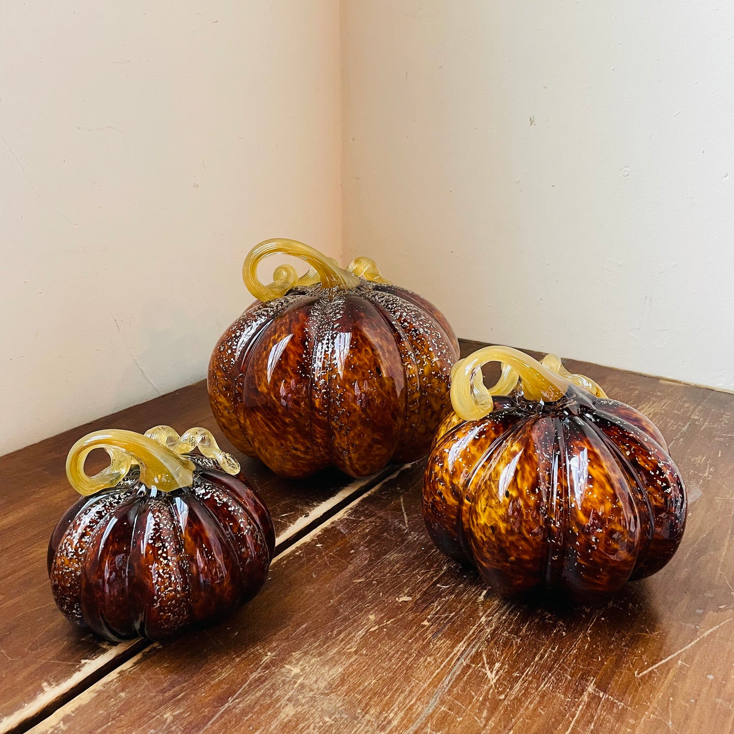 Brown Speckled Handblown Glass Pumpkin