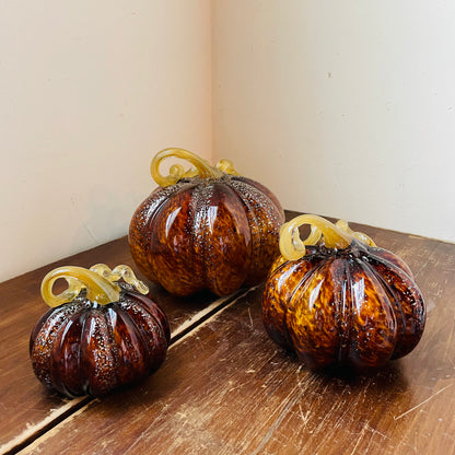 Brown Speckled Handblown Glass Pumpkin