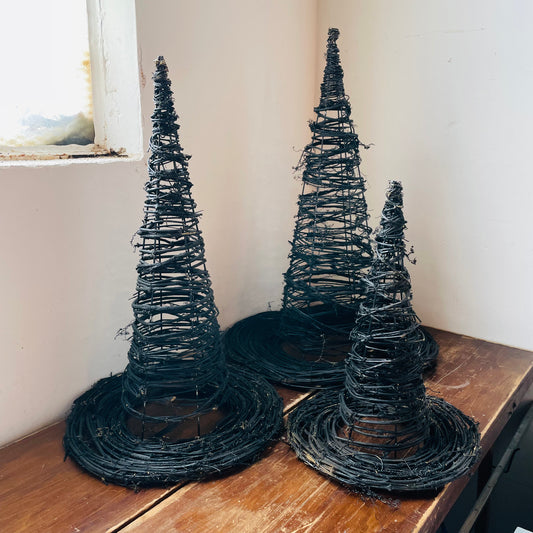 Black Wrapped Grape Vine & Wire Witch's Hat