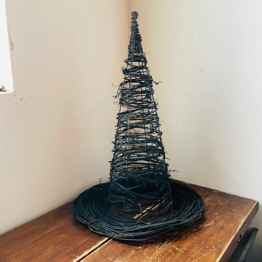 Black Wrapped Grape Vine & Wire Witch's Hat