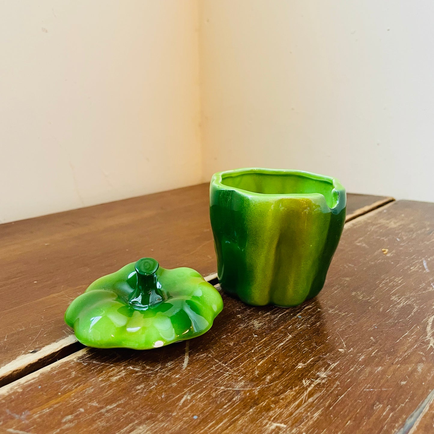 Ceramic Green Bell Pepper Cannister- Vintage