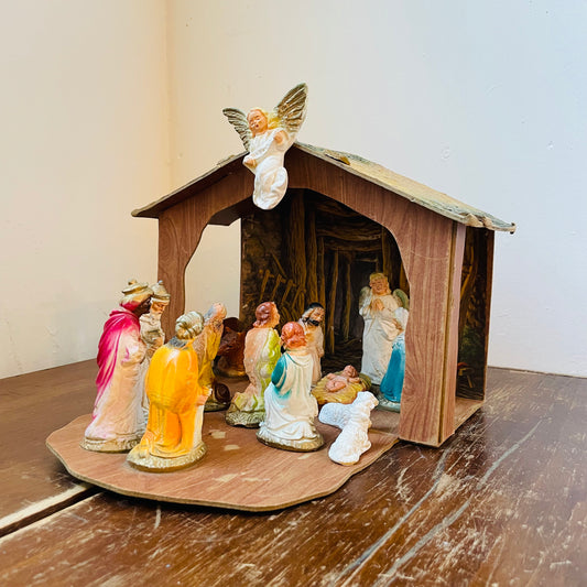 1950's Cardboard & Ceramic Nativity Scene- Vintage