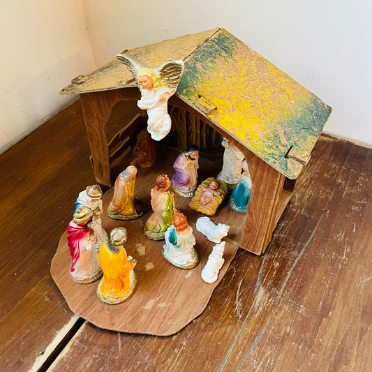 1950's Cardboard & Ceramic Nativity Scene- Vintage