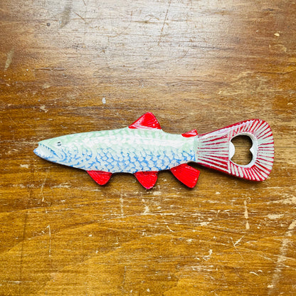 Blue & Red Enameled Fish Bottle Opener