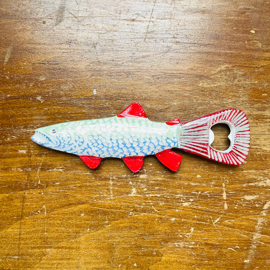 Blue & Red Enameled Fish Bottle Opener