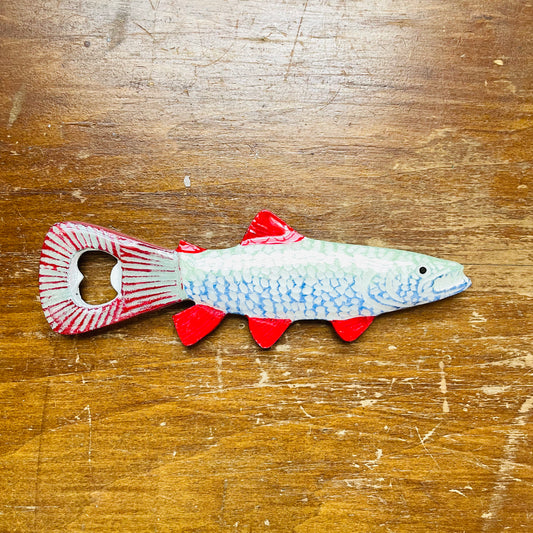 Blue & Red Enameled Fish Bottle Opener