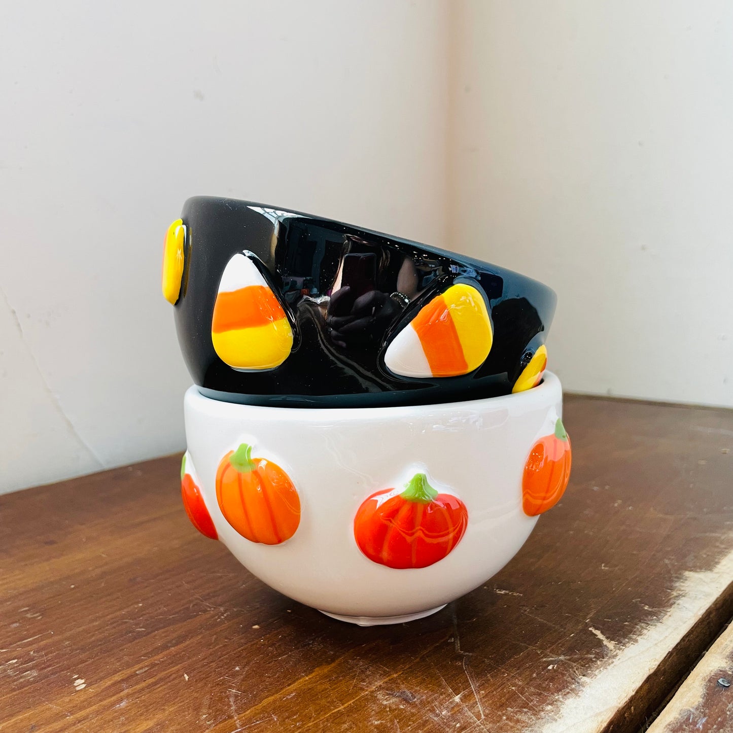 Pumpkin & Candy Corn Snack Bowl Set