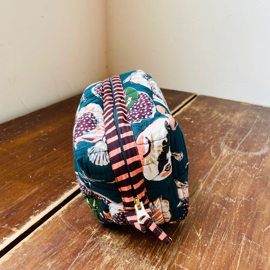 Peacock Feather Champagne & Caviar Quilted Pouch