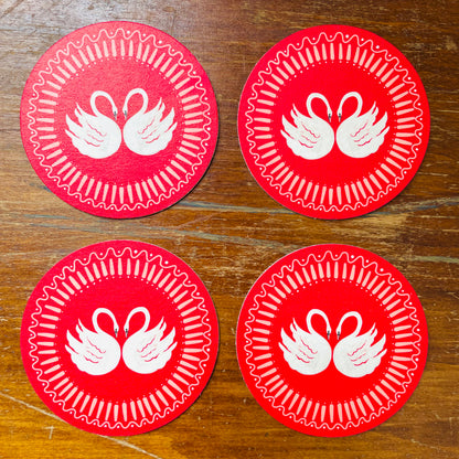 Rose Red Swan Romance Coasters - Set of 4