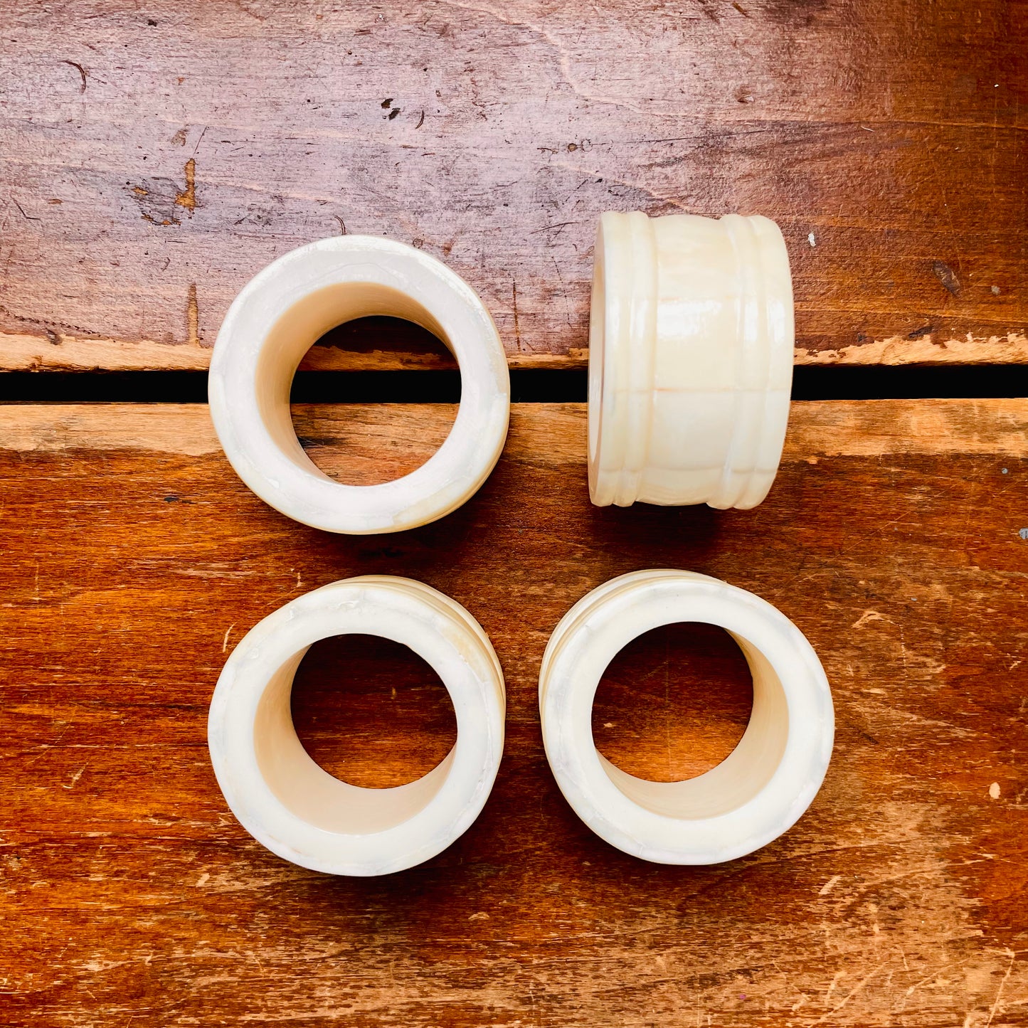 Set of 4 Carved Ivory Bone Napkin Rings