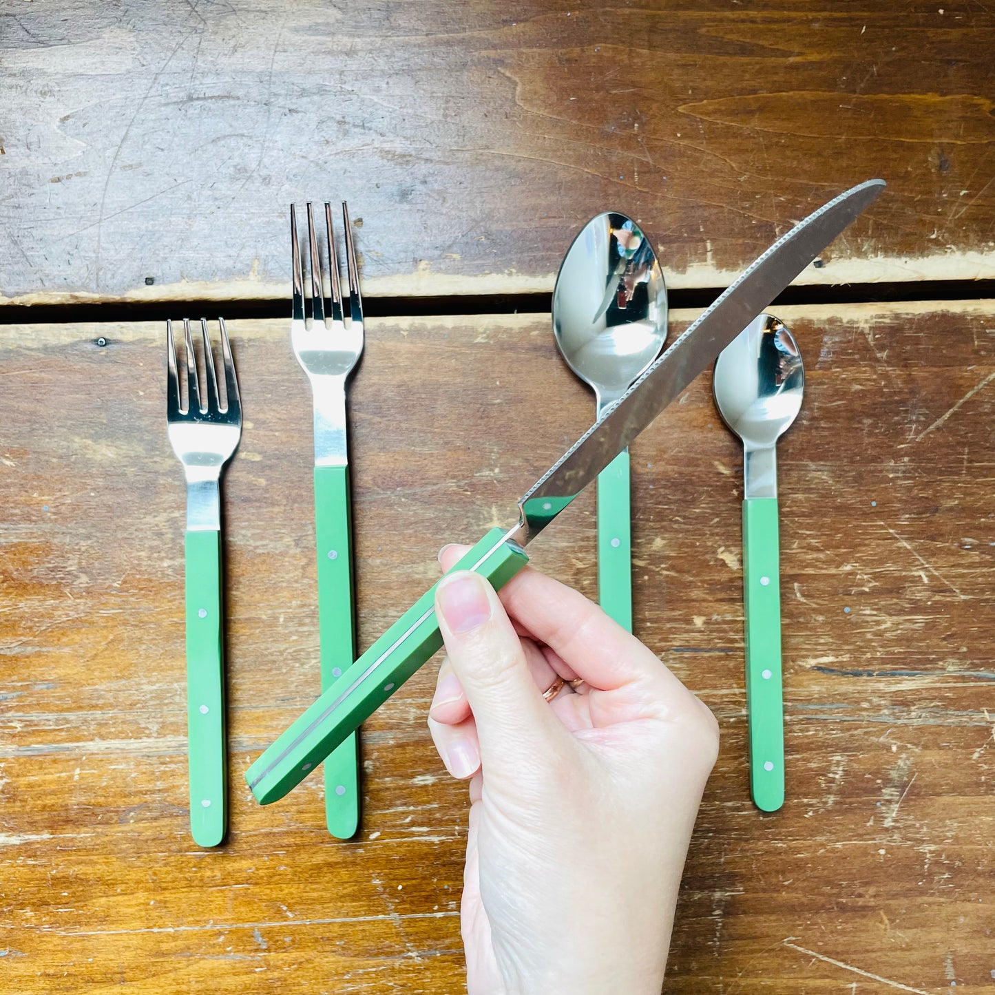Green Handled Flatware Set