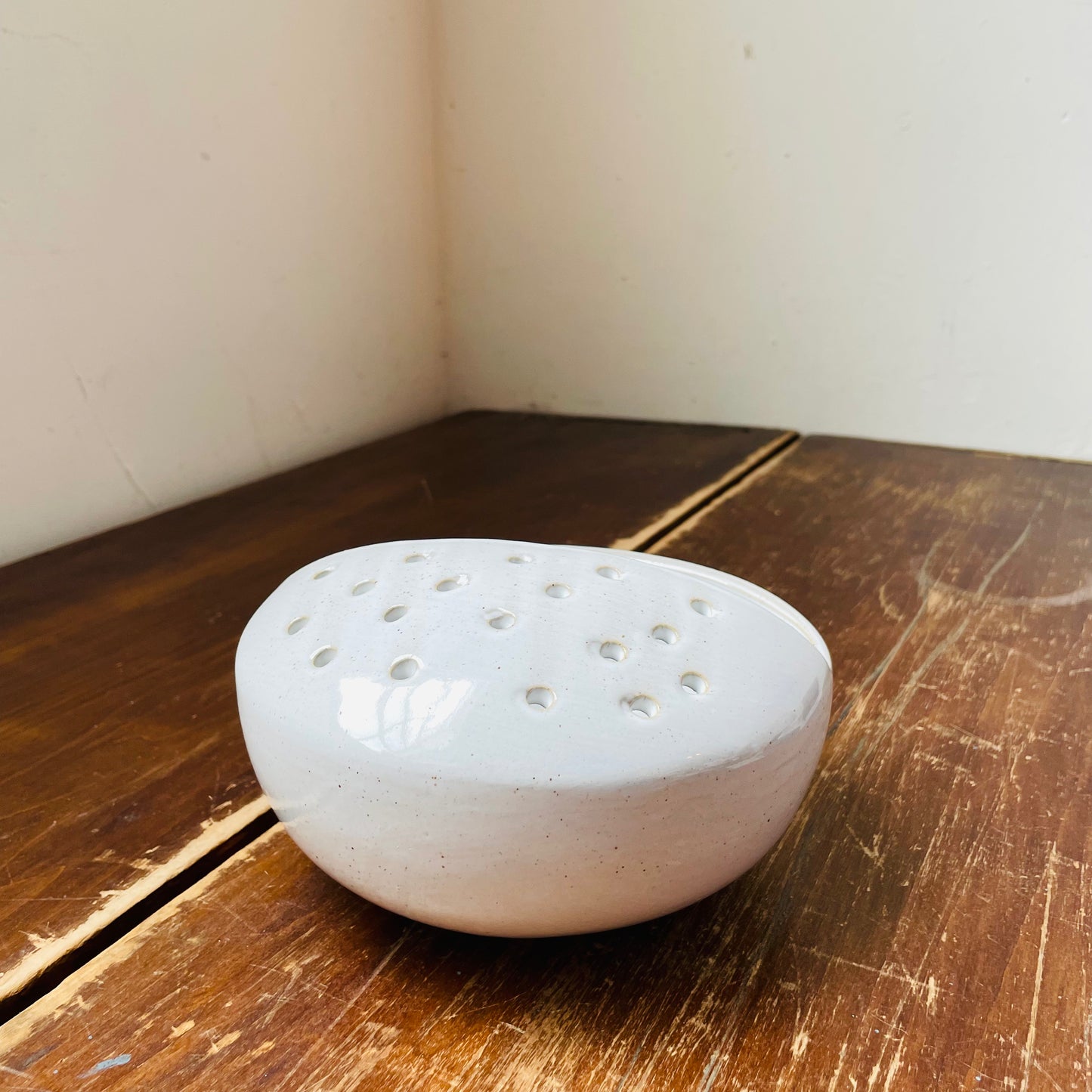 White Stoneware Strainer Bowl