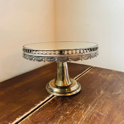 Silver-Plated Mirror Top Cake Stand- Vintage