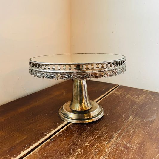 Silver-Plated Mirror Top Cake Stand- Vintage