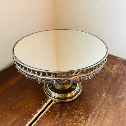 Silver-Plated Mirror Top Cake Stand- Vintage