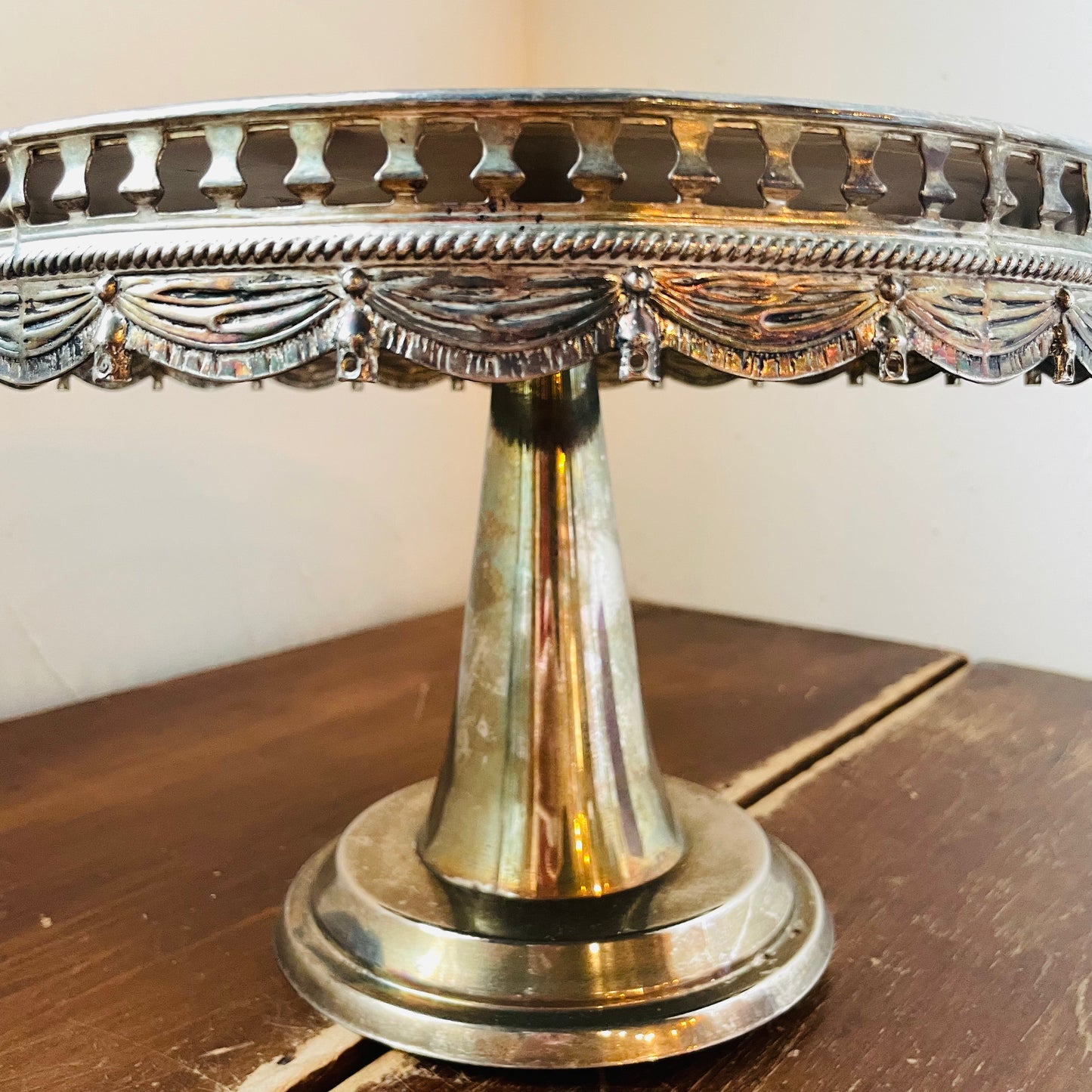 Silver-Plated Mirror Top Cake Stand- Vintage