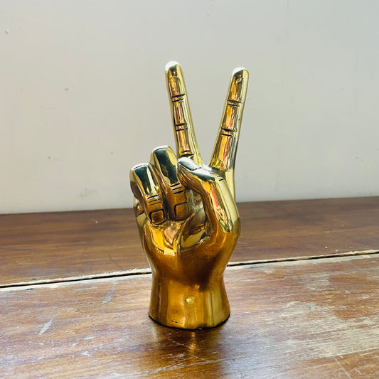 Peace Sign Hand Sculpture in Brass