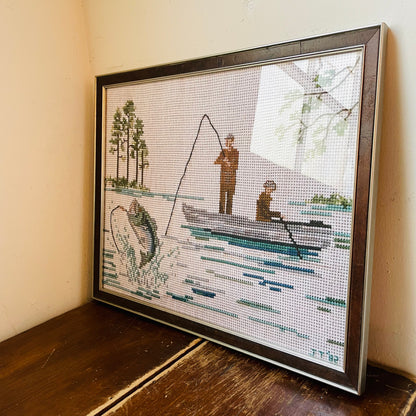 Fish On Cross-Stitch Framed Print