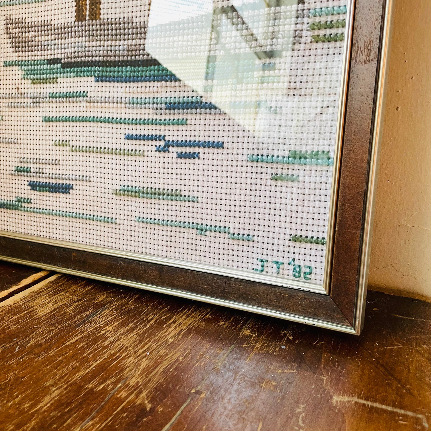 Fish On Cross-Stitch Framed Print