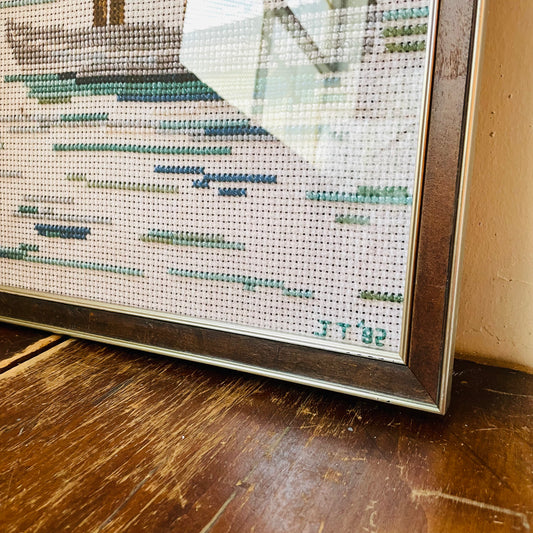 Fish On Cross-Stitch Framed Print