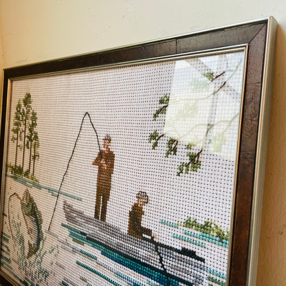 Fish On Cross-Stitch Framed Print