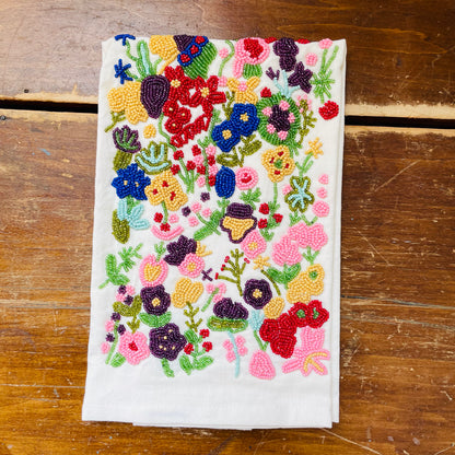 Flower Garden Beaded Tea Towel