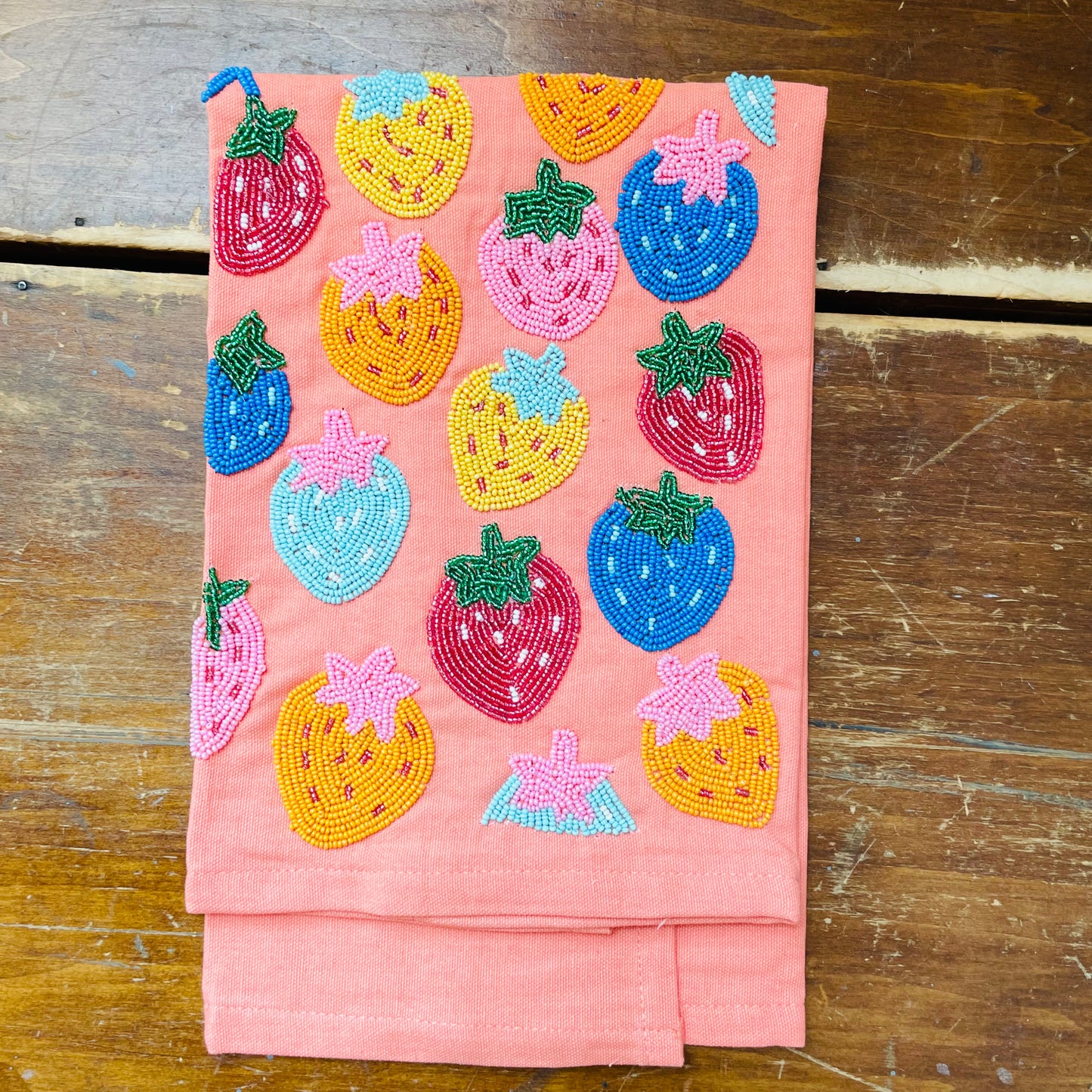 Strawberry Patch Beaded Tea Towel